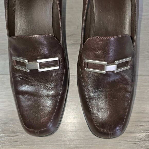 Aerosole Womens Brown Leather Loafers Shoes Sz 11B Office Pumps Block Heels - Picture 3 of 8